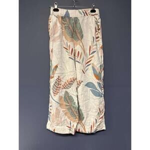 Cynthia Rowley 100% Linen Tropical Leaf Wide Leg Pants Size S 24" Inseam